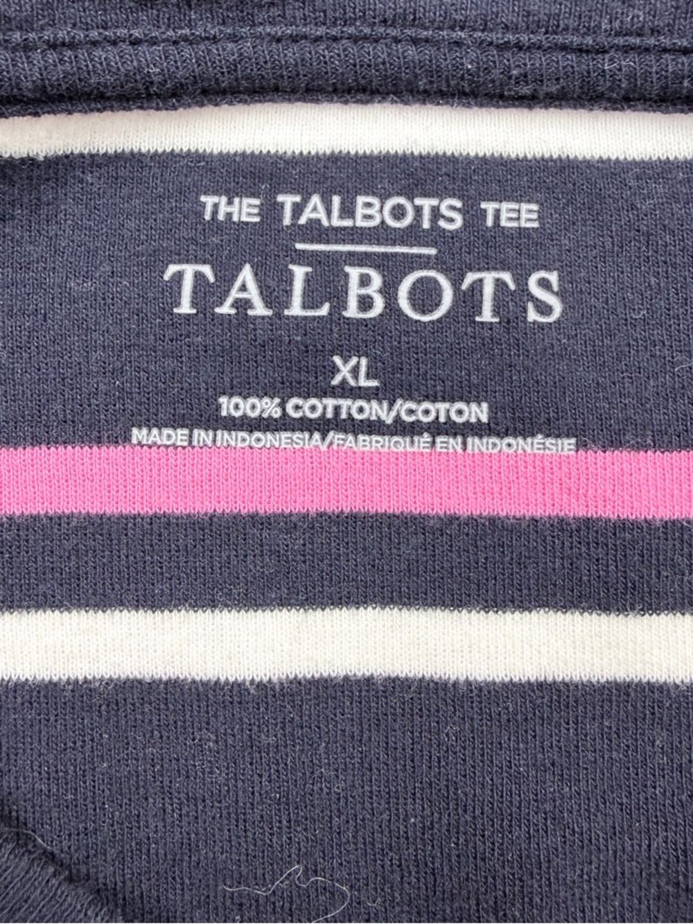Talbots Navy V-Neck Long Sleeve Top with Pink & White Stripes - Picture 8 of 9